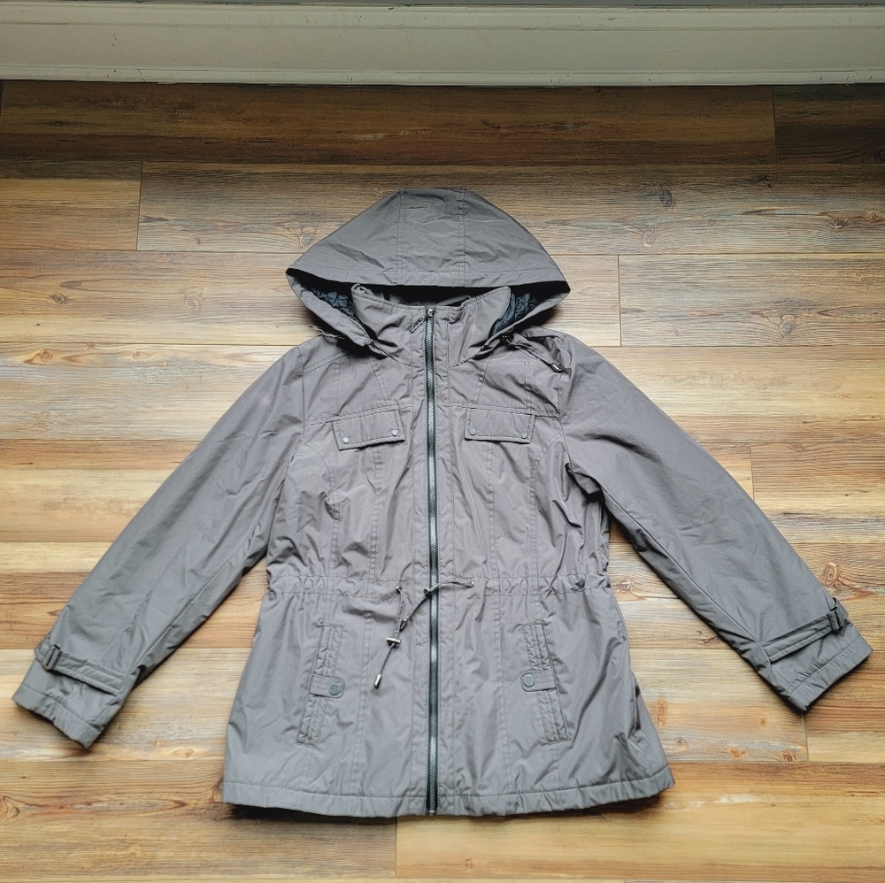 Womens Zip Front Hooded Winter Coat Jacket Gray Large INTL d.e.t.a.i.l.s